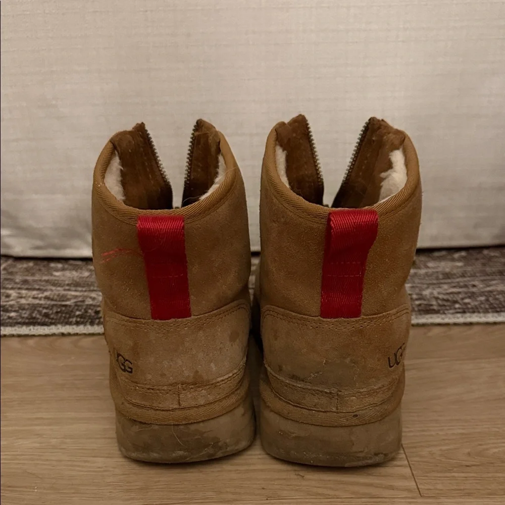 UGG Tan Suede Boots with Red Pull Tabs - Picture 4 of 5